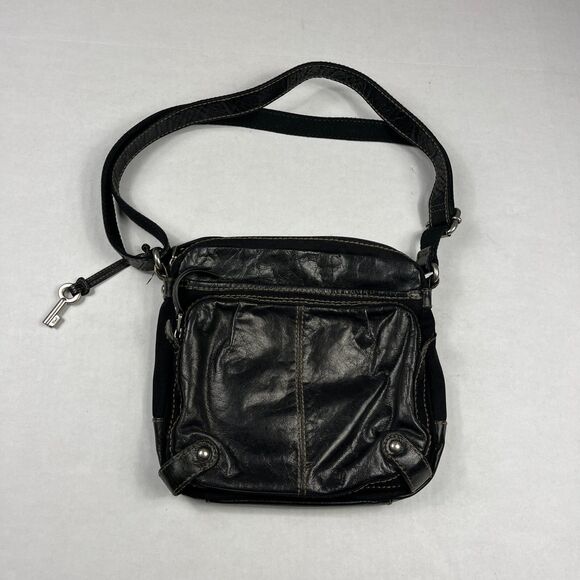 Fossil Handbags - Fossil Leather Crossbody Bag Black Adjustable Utility Travel Shoulder Purse